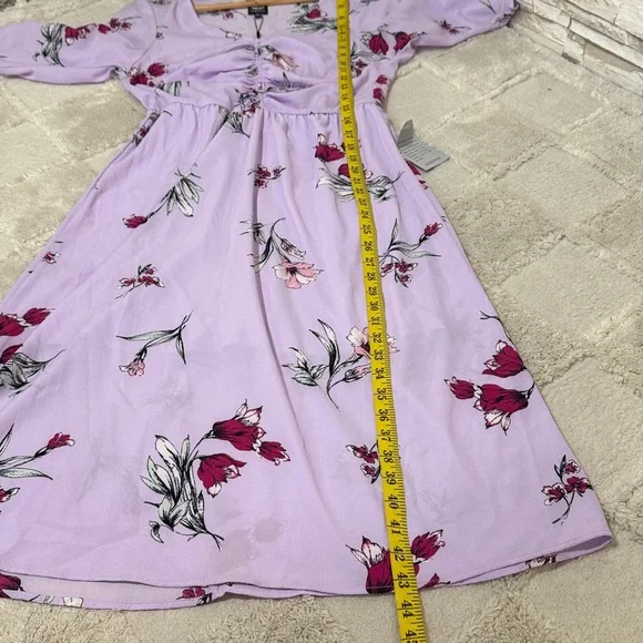 BOBEAU Lavender Floral Ruched Long Sleeve Dress - Picture 9 of 14